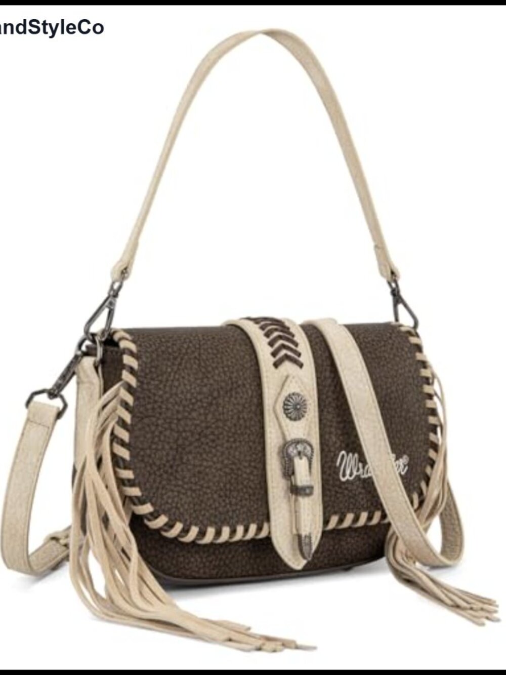 Vintage Cowgirl Crossbody Bag Flap Shoulder Purse Whipstitch Fringe Faux Leather